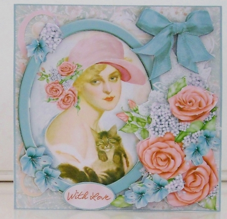 NEW BEGINNINGS - 7x7 Card Front Mini-Kit  - KITTENS & ROSES by Pam Stubley