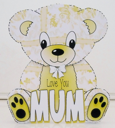 Teddy Bear Mothers Day or For Mum A Frame Card - Yellow by Pam Stubley
