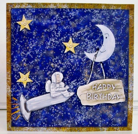 SPACEMAN BIRTHDAY CARD- Ages 1-9 Birthday Card 7 by 7 inch Decoupage and insert Mini Kit, With Commercial Use. by Pam Stubley