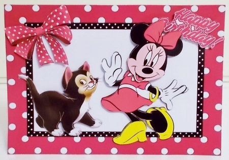 Little Minnie mouse with her pet kitty in pink dot frame by Pam Stubley