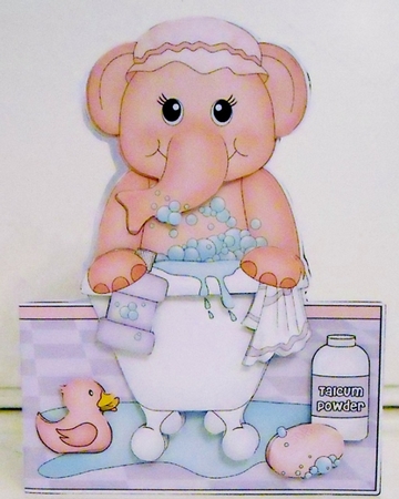 3D Shaped Card  Kit - Bathtub Buddies - Cute Little Lola Elephant has a Bubble Bath by Pam Stubley