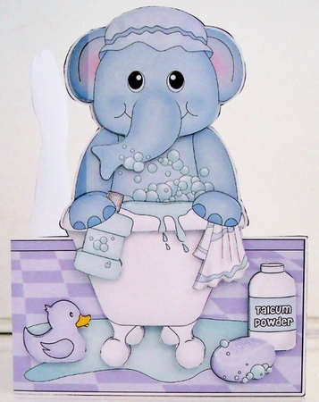 3D Shaped Card  Kit - Bathtub Buddies - Cute Little Levi Elephant has a Bubble Bath by Pam Stubley