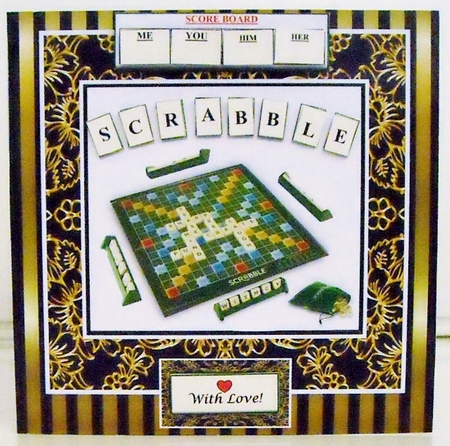 Scrabble Word Game -  8 x 8 Fun Card Topper With Decoupage - Male or Female by Pam Stubley