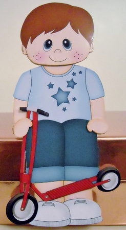 3D On the Shelf Card Kit - Cute Little Boy Rae has a Toy Scooter by Pam Stubley