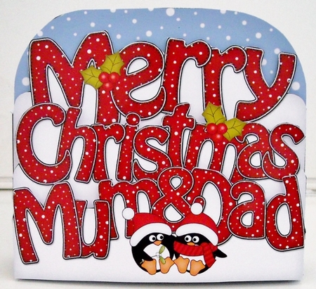 3D Pop Out Christmas Word Card Kit - Merry Christmas MUM & DAD with cute Penguins by Pam Stubley