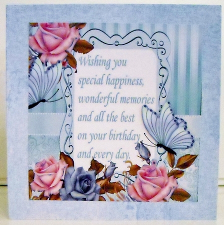 pretty blue/pink roses  & butterflies with verse 8x8 by Pam Stubley