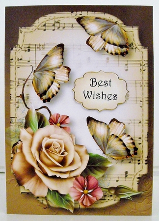 Sheet Music & Butterflies - Champagne Roses A5 by Pam Stubley