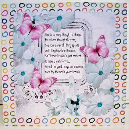 pretty white daisies, flowers and pink butterflies with verse 8x8 by Pam Stubley