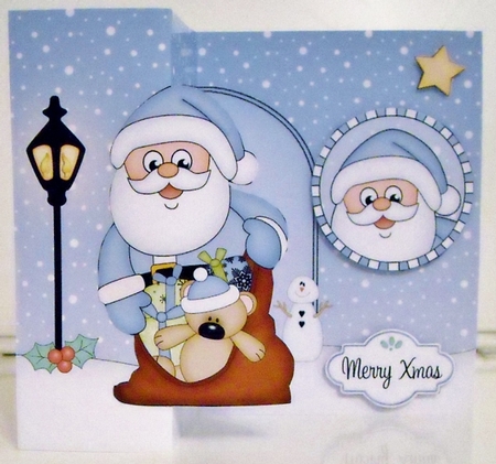 3D Shaped No-Hole Fold Back Christmas Card Mini Kit  - Santa has a sack full of presents by Pam Stubley