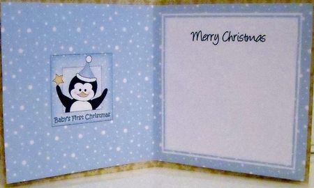 Cute Penguin has a Christmas Star Babys 1st Christmas square insert by Pam Stubley