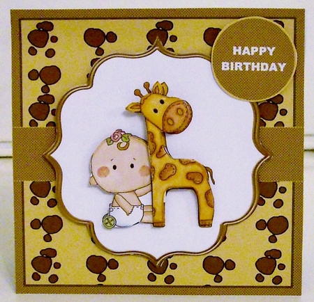 CUTIE BABY WITH GIRAFFE 1ST  BIRTHDAY TOPPER by Pam Stubley