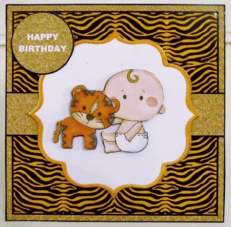 CUTIE BABY WITH TIGER 1ST  BIRTHDAY TOPPER by Pam Stubley