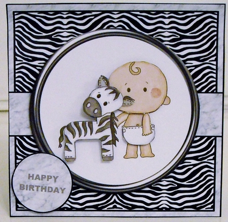CUTIE BABY WITH ZEBRA 1ST  BIRTHDAY TOPPER by Pam Stubley