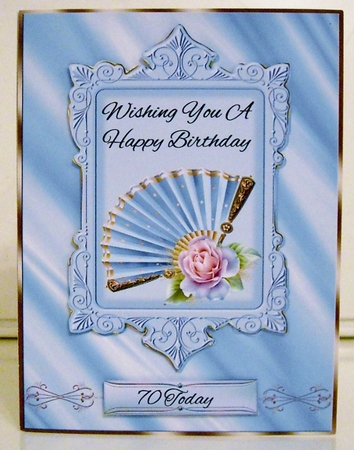 Roses and Fan Card Front 4 - 70th, 80th, 90th, 100th by Pam Stubley