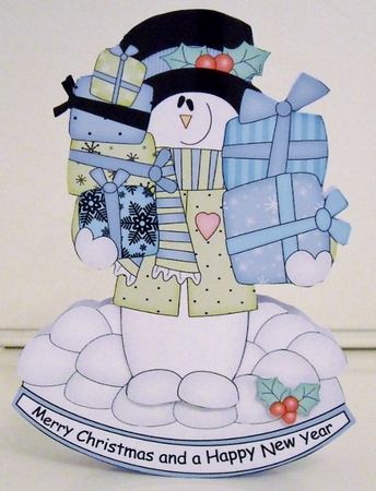 3D Shaped Rocking Christmas Card Mini Kit  - Snowman Rio has lots of Presents by Pam Stubley