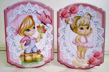 4 Lovely little girls on lace pink Bracket A5 Cards by Pam Stubley