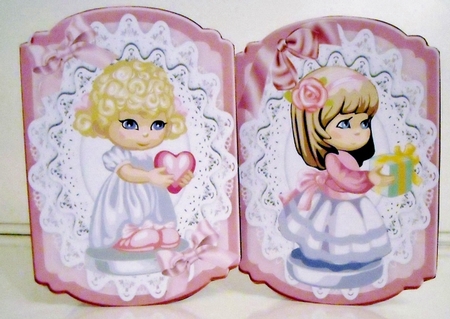 4 Lovely little girls on lace pink Bracket A5 Cards by Pam Stubley