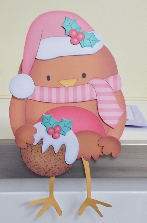 3D Christmas On the Shelf Card Kit - Cute Christmas Bobbin Robin has an Xmas Pudding by Pam Stubley