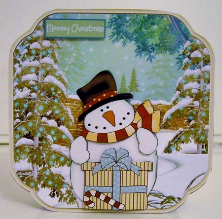 Snowman with a gift by Pam Stubley