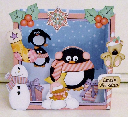 3D Christmas Diorama Shadow Box Card Mini Kit  - Cute Christmas Pip Penguin & Friends by Pam Stubley