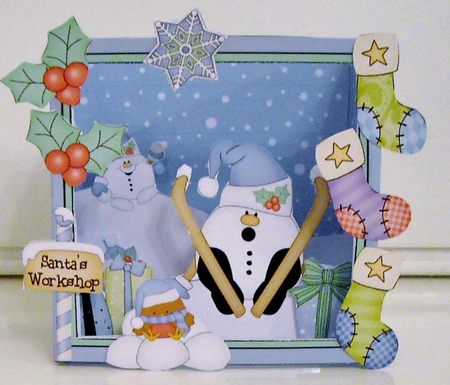 3D Christmas Diorama Shadow Box Card Mini Kit  - OOps Snowball Sam goes Skiing by Pam Stubley