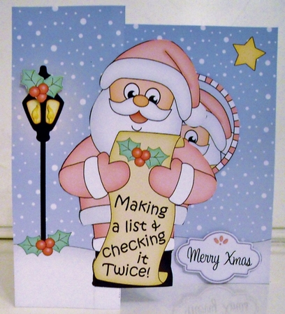 3D Shaped No-Hole Fold Back Christmas Card Mini Kit  - Santa is Checking his List! by Pam Stubley