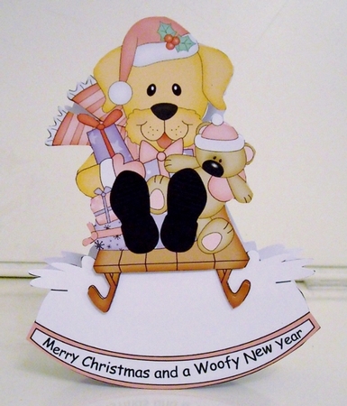 3D Shaped Rocking Christmas Card Mini Kit  -  Cute Little Labrador Dog is having fun on his Sledge by Pam Stubley