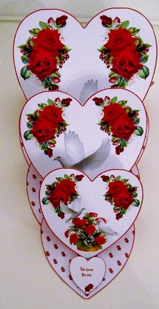 Triple heart easel card with matching envelope. Wedding or Anniversary. by Pam Stubley