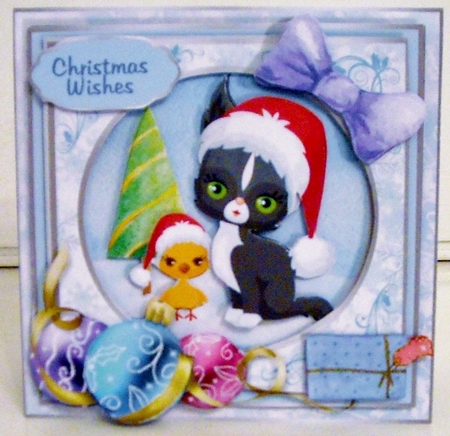Christmas In Blue 7x7 Card Front - MEOW-Y CHRISTMAS! by Pam Stubley