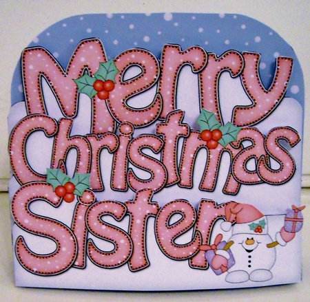 3D Pop Out Christmas Word Card Kit - Merry Christmas SISTER with Snowball Sam by Pam Stubley
