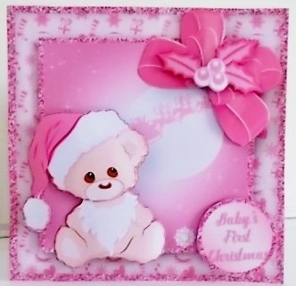 Babys First Christmas, Pink - Decoupage Card Mini Kit by Pam Stubley
