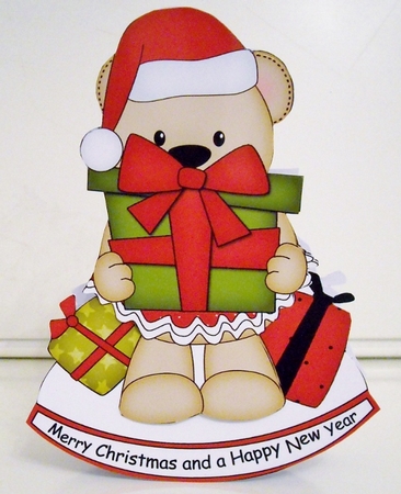 3D Shaped Rocking Christmas Card Mini Kit  - Livvy Bear has lots of Presents by Pam Stubley