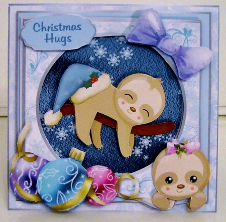 Christmas In Blue 7x7 Card Front - ITS BEGINNING TO LOOK A SLOTH LIKE CHRISTMAS! by Pam Stubley