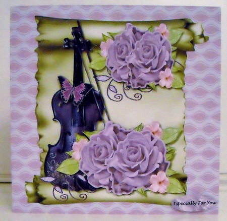 Scroll Music & Roses Shaped card by Pam Stubley