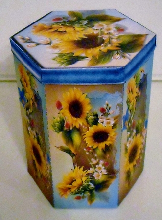 GORGEOUS TALL HEXAGONAL DECOUPAGE BOX - SUNFLOWERS KRAZY by Pam Stubley
