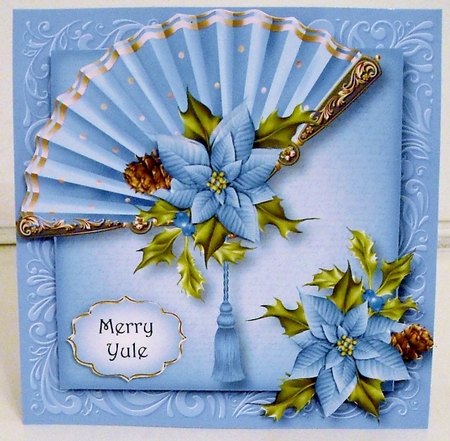 The Christmas Fan - Blue Poinsettias by Pam Stubley