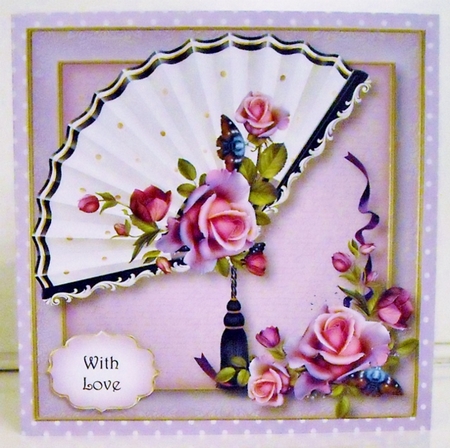 Beautiful Fan With Romantica Roses 8x8 by Pam Stubley