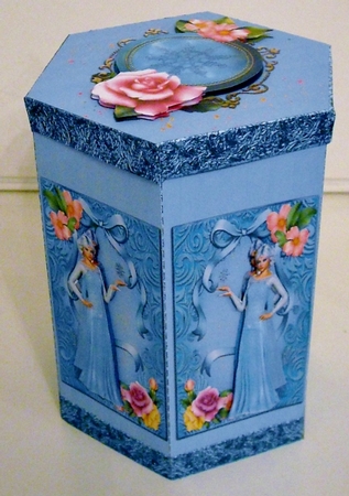 GORGEOUS TALL HEXAGONAL DECOUPAGE BOX - ICE PRINCESS by Pam Stubley