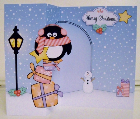 3D Shaped No-Hole Fold Back Christmas Card Mini Kit  - Pip Penguin has a Star & Presents by Pam Stubley