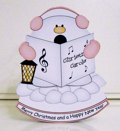 3D Shaped Rocking Christmas Card Mini Kit  - Snhowball Sam is Carol Singing by Pam Stubley