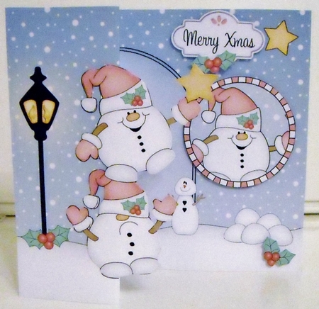 3D Shaped No-Hole Fold Back Christmas Card Mini Kit  - Snowball Sam & Friend have an Xmas Star by Pam Stubley
