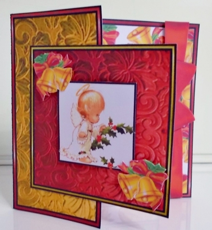 Red and Gold Angel with Bells and Green Bow by Pam Stubley