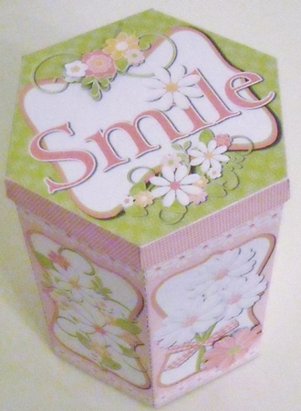 GORGEOUS TALL HEXAGONAL GIFT DECOUPAGE BOX - SMILE 2 by Pam Stubley