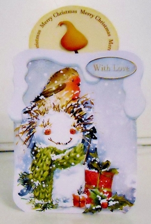 Shaped Candle Card Robin on a Snowman 1326 by Pam Stubley