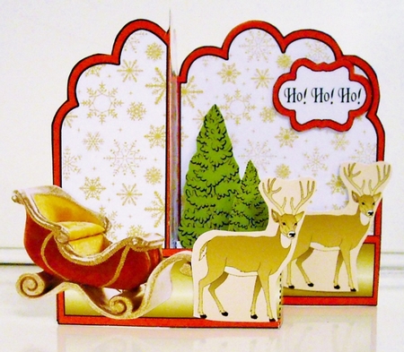 Z-Fold pop-up Sleigh & reindeers by Pam Stubley