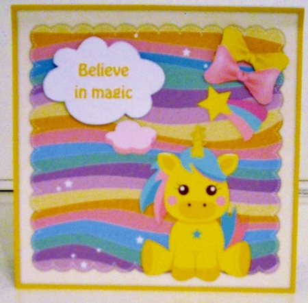 Unicorn 8x8 Card Front & Embellishments by Pam Stubley