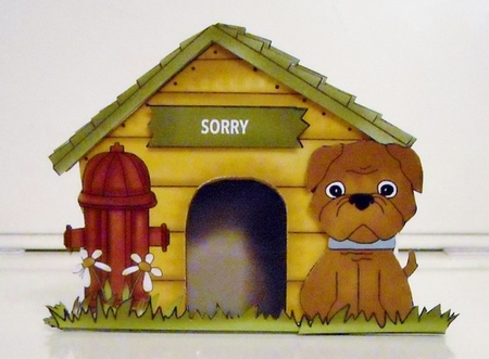 IN THE DOG HOUSE SHAPED OVER THE EDGE SORRY CARD by Pam Stubley
