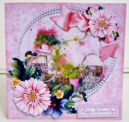8x8 pink bycycle abtract art with flowers mini kit by Pam Stubley