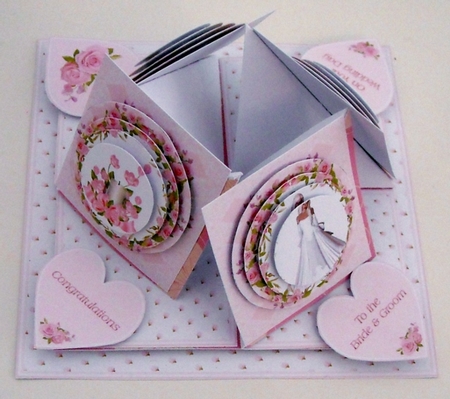 Pink roses wedding day quad easel card. by Pam Stubley