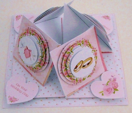 Pink roses wedding day quad easel card. by Pam Stubley